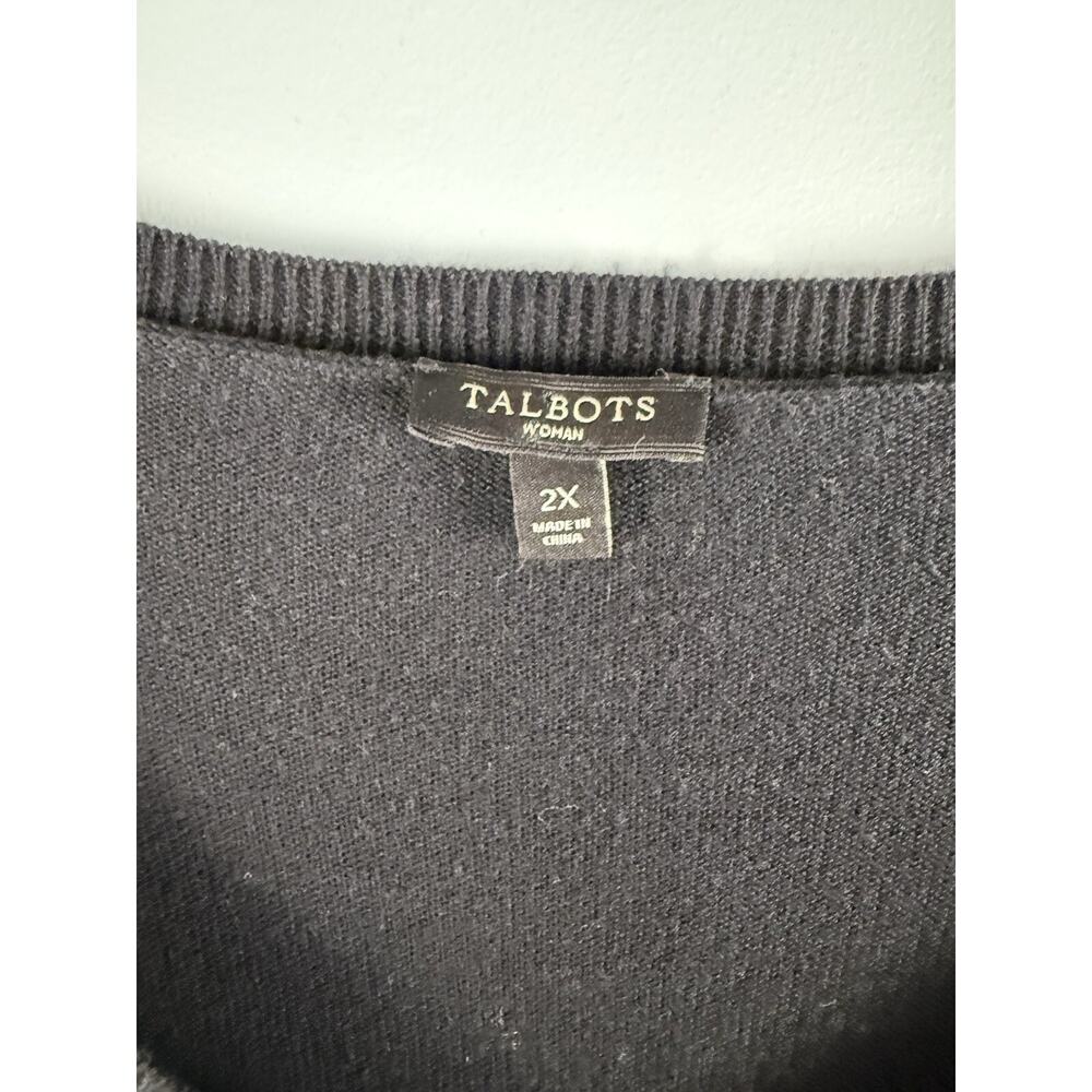 Talbots Cardigan Womens 2X Black White Zebra Print Button Front 3/4 Sleeve Knit - Picture 2 of 5